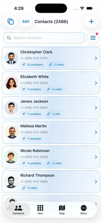 Contact Links contacts list