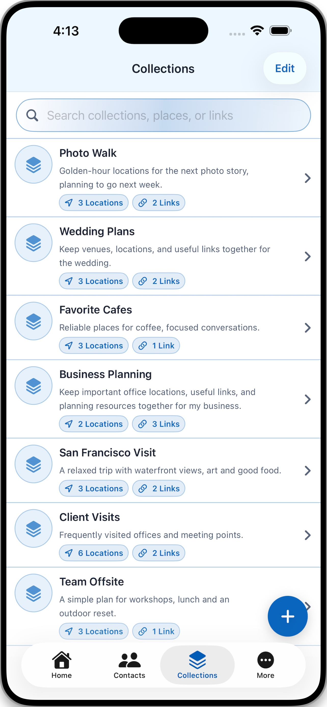 Contact Links Collections list