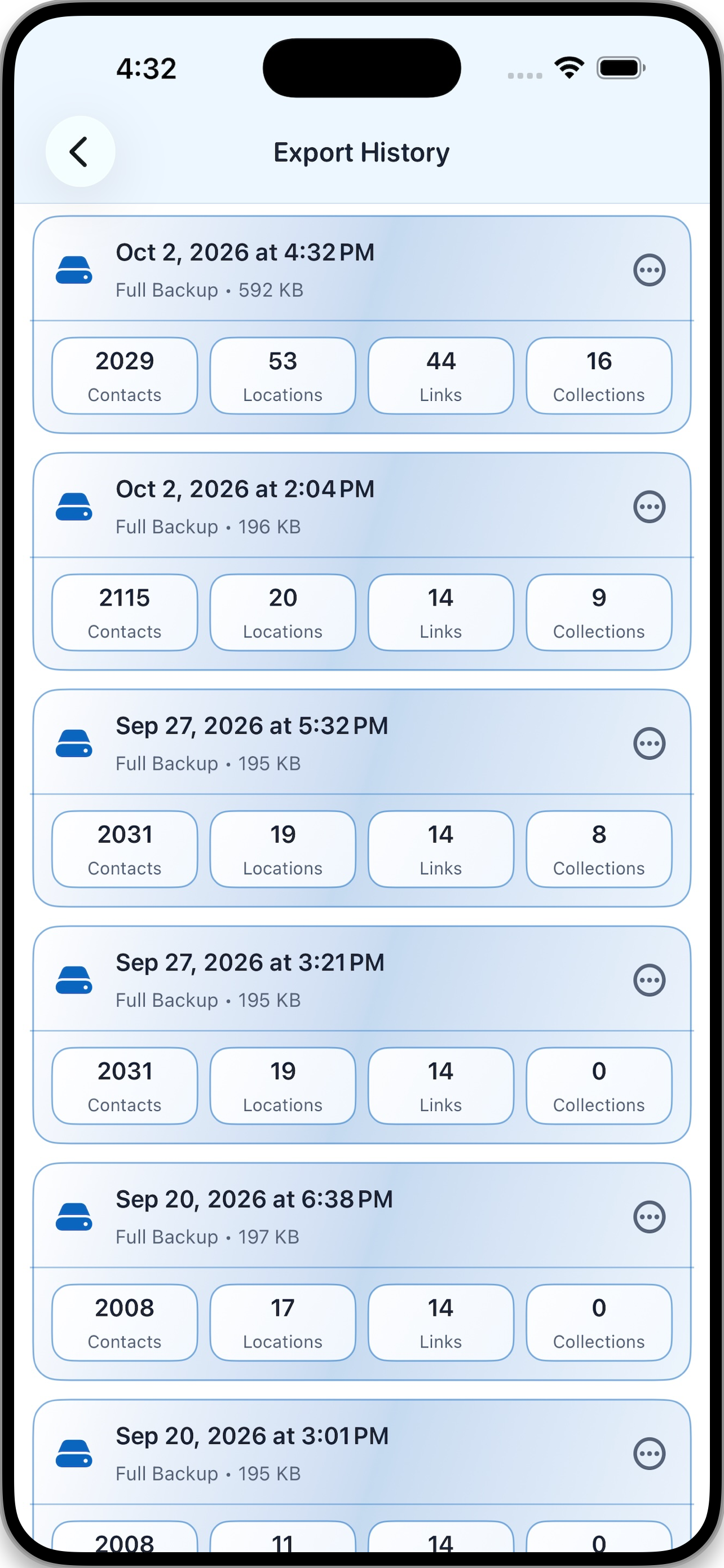 Contact Links export history