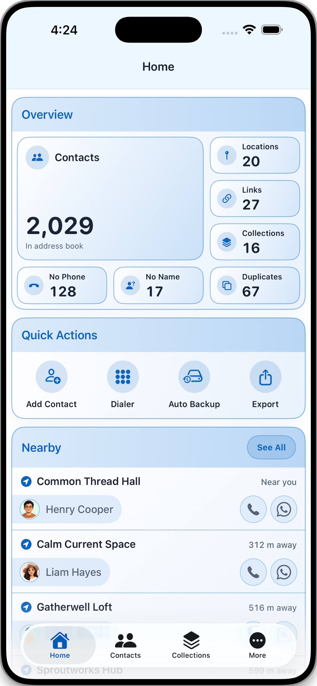 Contact Links home overview