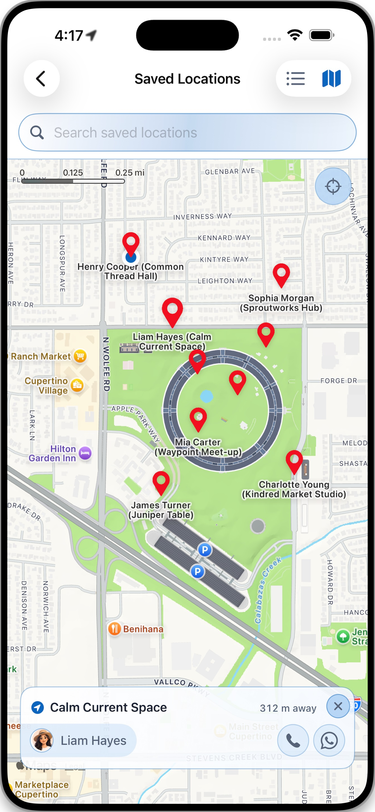 Contact Links saved places map